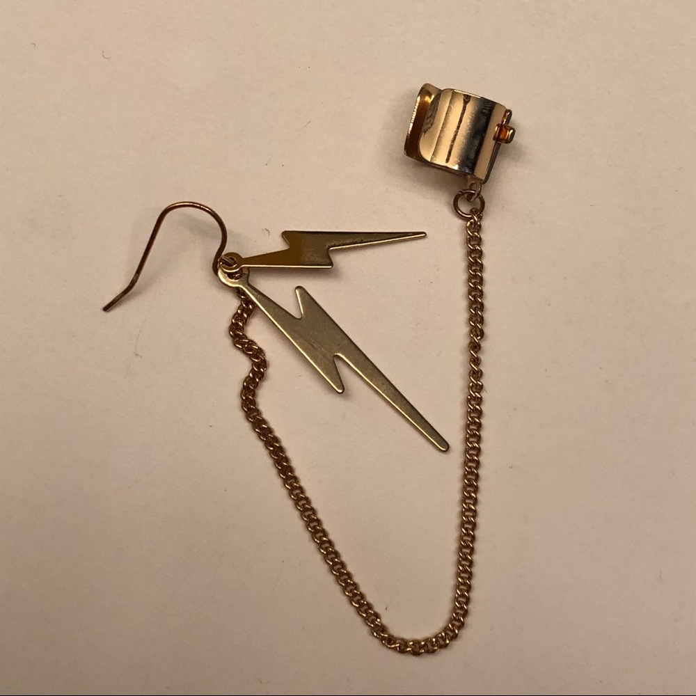 Gold lightning earring chain and cuff earpiece